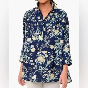 Tuckernuck Blue Floral Willow 3/4 Sleeve Poly Blouse XXL